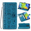 For Xiaomi Redmi 10X (4G) / Note 9 Cute Cat and Dog Embossed Horizontal Flip Leather Case with Bracket / Card Slot / Wallet / Lanyard(Blue)
