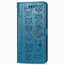 For Xiaomi Redmi 10X (4G) / Note 9 Cute Cat and Dog Embossed Horizontal Flip Leather Case with Bracket / Card Slot / Wallet / Lanyard(Blue)