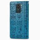 For Xiaomi Redmi 10X (4G) / Note 9 Cute Cat and Dog Embossed Horizontal Flip Leather Case with Bracket / Card Slot / Wallet / Lanyard(Blue)
