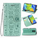 For Xiaomi Redmi 10X (4G) / Note 9 Cute Cat and Dog Embossed Horizontal Flip Leather Case with Bracket / Card Slot / Wallet / Lanyard(Green)