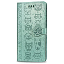 For Xiaomi Redmi 10X (4G) / Note 9 Cute Cat and Dog Embossed Horizontal Flip Leather Case with Bracket / Card Slot / Wallet / Lanyard(Green)