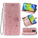 For Xiaomi Redmi 10X (4G) / Note 9 Cute Cat and Dog Embossed Horizontal Flip Leather Case with Bracket / Card Slot / Wallet / Lanyard(Rose Gold)