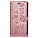 For Xiaomi Redmi 10X (4G) / Note 9 Cute Cat and Dog Embossed Horizontal Flip Leather Case with Bracket / Card Slot / Wallet / Lanyard(Rose Gold)
