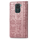 For Xiaomi Redmi 10X (4G) / Note 9 Cute Cat and Dog Embossed Horizontal Flip Leather Case with Bracket / Card Slot / Wallet / Lanyard(Rose Gold)
