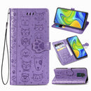 For Xiaomi Redmi 10X (4G) / Note 9 Cute Cat and Dog Embossed Horizontal Flip Leather Case with Bracket / Card Slot / Wallet / Lanyard(Purple)