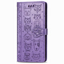 For Xiaomi Redmi 10X (4G) / Note 9 Cute Cat and Dog Embossed Horizontal Flip Leather Case with Bracket / Card Slot / Wallet / Lanyard(Purple)