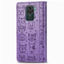 For Xiaomi Redmi 10X (4G) / Note 9 Cute Cat and Dog Embossed Horizontal Flip Leather Case with Bracket / Card Slot / Wallet / Lanyard(Purple)