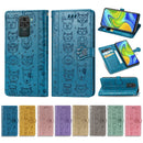 For Xiaomi Redmi 10X (4G) / Note 9 Cute Cat and Dog Embossed Horizontal Flip Leather Case with Bracket / Card Slot / Wallet / Lanyard(Blue)