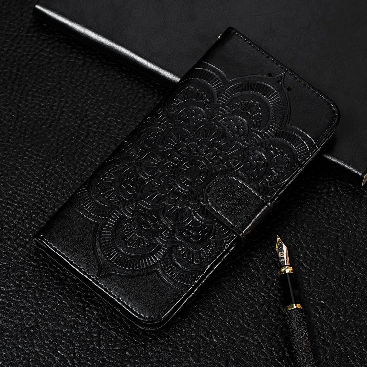 For Motorola Moto E6S 2020 Mandala Embossing Pattern Horizontal Flip Leather Case with Holder & Card Slots & Wallet & Photo Frame & Lanyard(Black)