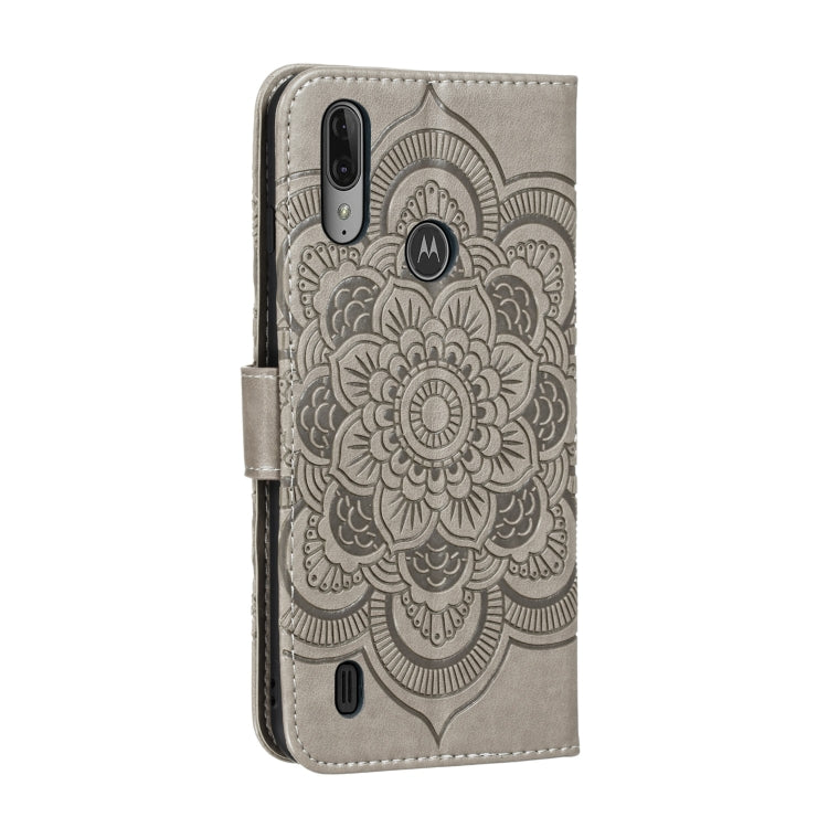 For Motorola Moto E6S 2020 Mandala Embossing Pattern Horizontal Flip Leather Case with Holder & Card Slots & Wallet & Photo Frame & Lanyard(Grey)