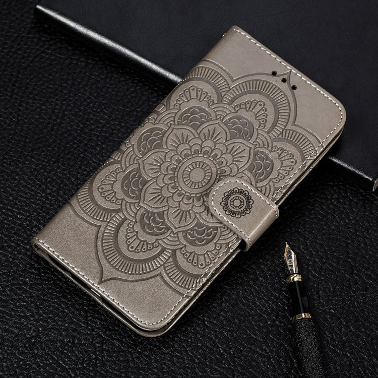 For Motorola Moto E6S 2020 Mandala Embossing Pattern Horizontal Flip Leather Case with Holder & Card Slots & Wallet & Photo Frame & Lanyard(Grey)