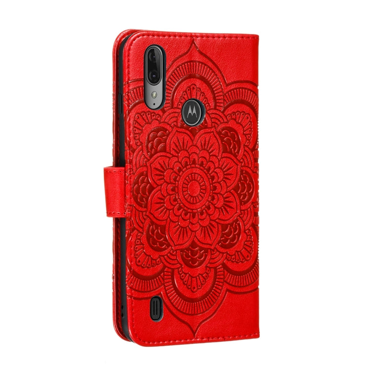 For Motorola Moto E6S 2020 Mandala Embossing Pattern Horizontal Flip Leather Case with Holder & Card Slots & Wallet & Photo Frame & Lanyard(Red)