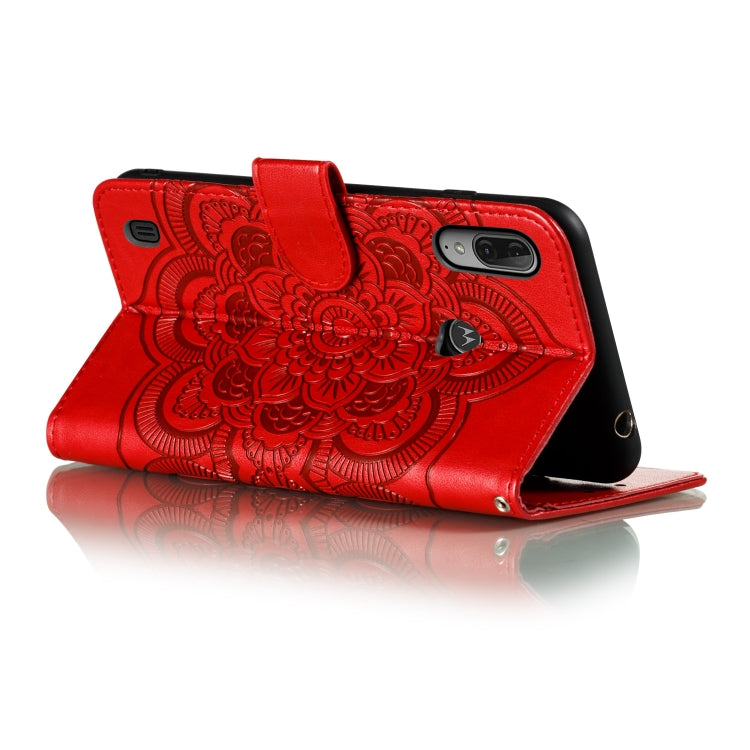 For Motorola Moto E6S 2020 Mandala Embossing Pattern Horizontal Flip Leather Case with Holder & Card Slots & Wallet & Photo Frame & Lanyard(Red)
