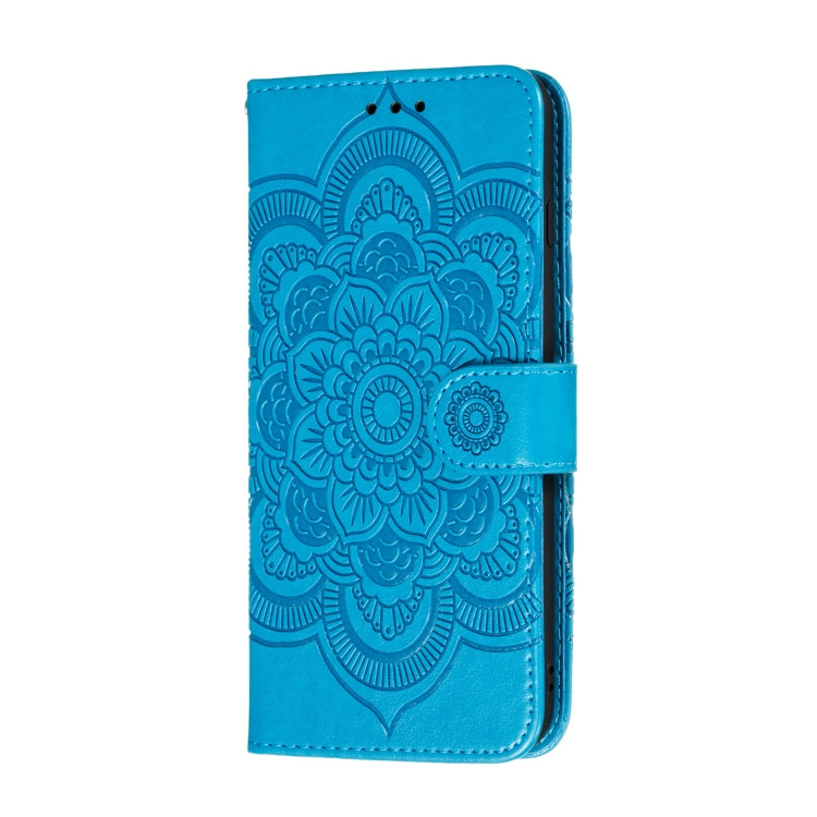 For Motorola Moto E6S 2020 Mandala Embossing Pattern Horizontal Flip Leather Case with Holder & Card Slots & Wallet & Photo Frame & Lanyard(Blue)