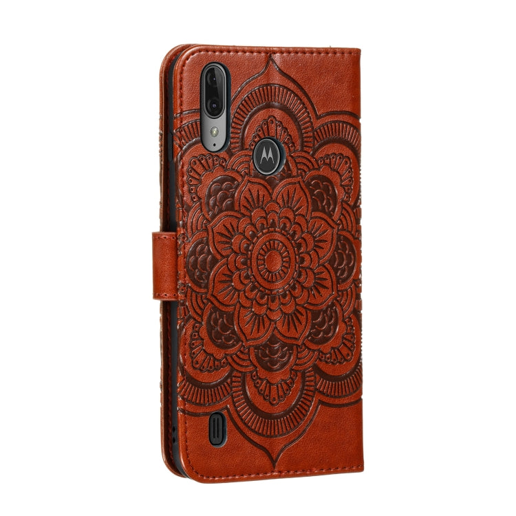 For Motorola Moto E6S 2020 Mandala Embossing Pattern Horizontal Flip Leather Case with Holder & Card Slots & Wallet & Photo Frame & Lanyard(Brown)