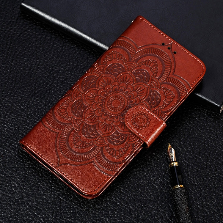 For Motorola Moto E6S 2020 Mandala Embossing Pattern Horizontal Flip Leather Case with Holder & Card Slots & Wallet & Photo Frame & Lanyard(Brown)