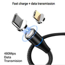 2 in 1 3A USB to Micro USB + USB-C / Type-C Fast Charging + 480Mbps Data Transmission Mobile Phone Magnetic Suction Fast Charging Data Cable, Cable Length: 2m(Black)