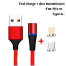 2 in 1 3A USB to Micro USB + USB-C / Type-C Fast Charging + 480Mbps Data Transmission Mobile Phone Magnetic Suction Fast Charging Data Cable, Cable Length: 2m(Red)
