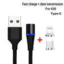 2 in 1 3A USB to 8 Pin + USB-C / Type-C Fast Charging + 480Mbps Data Transmission Mobile Phone Magnetic Suction Fast Charging Data Cable, Cable Length: 2m(Black)