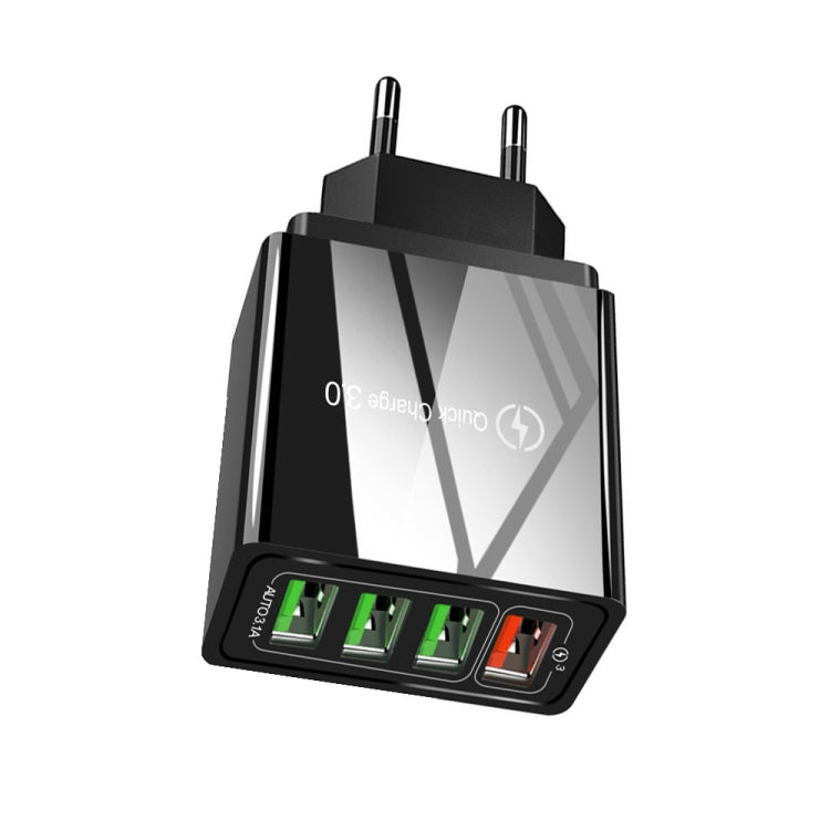 30W QC 3.0 USB + 3 USB 2.0 Ports Mobile Phone Tablet PC Universal Quick Charger Travel Charger, EU Plug(Black)