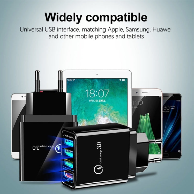 30W QC 3.0 USB + 3 USB 2.0 Ports Mobile Phone Tablet PC Universal Quick Charger Travel Charger, EU Plug(White)