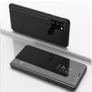 For Samsung Galaxy A21S Plated Mirror Horizontal Flip Leather Case with Holder(Black)