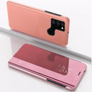 For Samsung Galaxy A21S Plated Mirror Horizontal Flip Leather Case with Holder(Rose Gold)