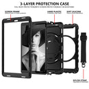 For Samsung Galaxy Tab A 10.1 2019 (T510 / T515) 360 Degree Rotation PC + Silicone Shockproof Combination Case with Holder & Hand Grip Strap & Neck Strap(Black)