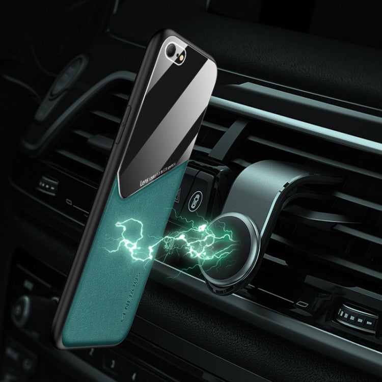 For iPhone 6/6S All-inclusive Leather + Organic Glass Phone Case With Metal Iron Sheet(Orange)