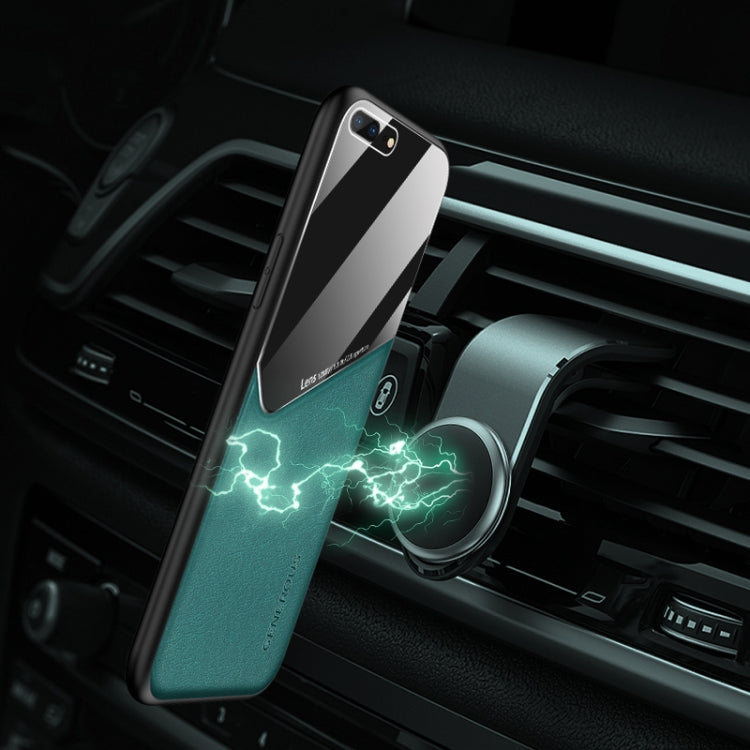 For iPhone 7 Plus/8 Plus All-inclusive Leather + Organic Glass Phone Case With Metal Iron Sheet(Blue)