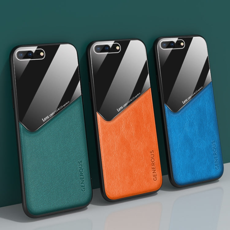 For iPhone 7 Plus/8 Plus All-inclusive Leather + Organic Glass Phone Case With Metal Iron Sheet(Blue)
