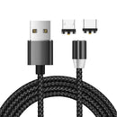 2 in 1 USB to Micro USB + Type-C / USB-C Magnetic Metal Joint Nylon Braided Charging Cable, Length: 2m(Black)