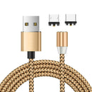 2 in 1 USB to Micro USB + Type-C / USB-C Magnetic Metal Joint Nylon Braided Charging Cable, Length: 2m(Gold)