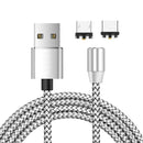 2 in 1 USB to Micro USB + Type-C / USB-C Magnetic Metal Joint Nylon Braided Charging Cable, Length: 2m(Silvery)