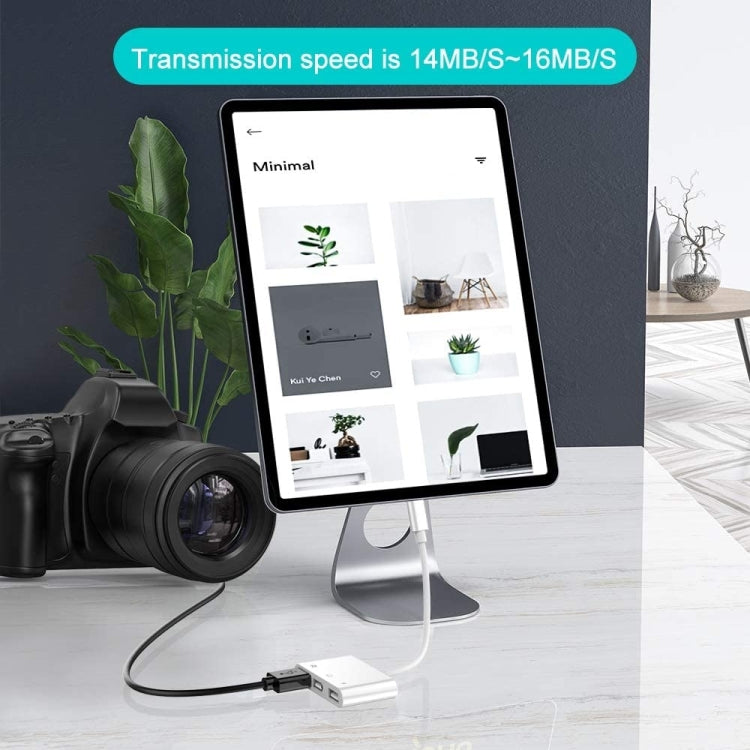 ZS-S1852 6 in 1 3 USB Female to 8 Pin Male OTG Camera Card Reader Adapter with SD & TF Card & 8 Pin Charging Interface, Compatible with IOS 13 System