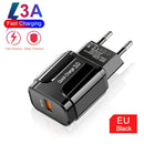 Portable QC3.0 18W USB Port Universal Quick Charging Charger, EU Plug(Black)