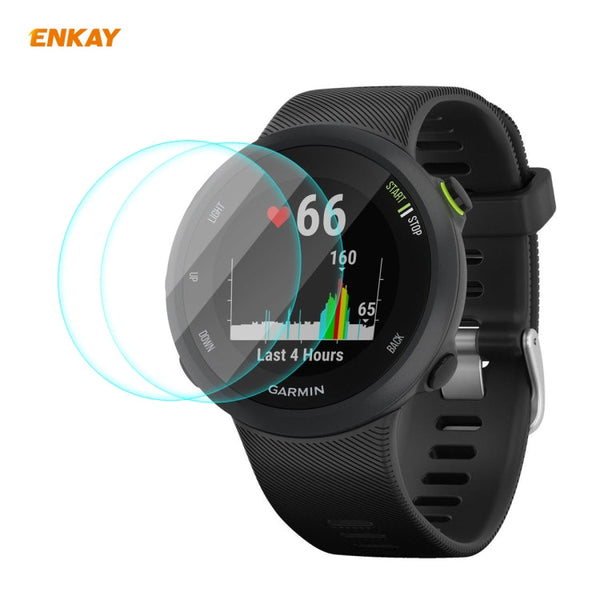 For Garmin Forerunner 45 / 45S 2 PCS ENKAY Hat-Prince 0.2mm 9H 2.15D Curved Edge Tempered Glass Screen Protector Watch Film