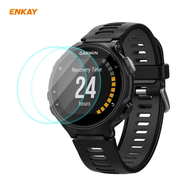 For Garmin Forerunner 735 / 735XT 2 PCS ENKAY Hat-Prince 0.2mm 9H 2.15D Curved Edge Tempered Glass Screen Protector Watch Film