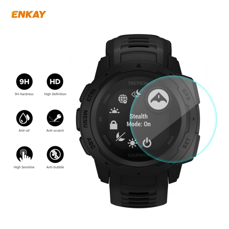 For Garmin Instinct Tactical 2 PCS ENKAY Hat-Prince 0.2mm 9H 2.15D Curved Edge Tempered Glass Screen Protector Watch Film