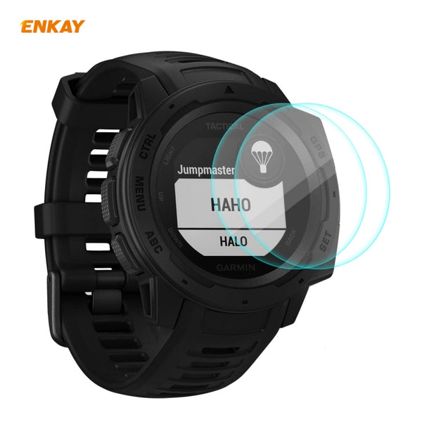 For Garmin Instinct Tactical 2 PCS ENKAY Hat-Prince 0.2mm 9H 2.15D Curved Edge Tempered Glass Screen Protector Watch Film