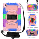 For Samsung Galaxy Tab A 8.0 2019 T290 / T295 360 Degree Rotation PC + Silicone Shockproof Combination Case with Holder & Hand Grip Strap & Neck Strap(Colorful+Rose Gold)(Colorful+Rose Gold)