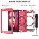 For Samsung Galaxy Tab A 8.0 2019 T290 / T295 360 Degree Rotation PC + Silicone Shockproof Combination Case with Holder & Hand Grip Strap & Neck Strap(Colorful+Hot Pink)(Colorful+Hot Pink)