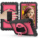 For Samsung Galaxy Tab A 8.0 2019 T290 / T295 360 Degree Rotation PC + Silicone Shockproof Combination Case with Holder & Hand Grip Strap & Neck Strap(Black+Hot Pink)(Black+Hot Pink)