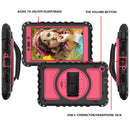 For Samsung Galaxy Tab A 8.0 2019 T290 / T295 360 Degree Rotation PC + Silicone Shockproof Combination Case with Holder & Hand Grip Strap & Neck Strap(Black+Hot Pink)(Black+Hot Pink)