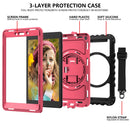 For Samsung Galaxy Tab A 8.0 2019 T290 / T295 360 Degree Rotation PC + Silicone Shockproof Combination Case with Holder & Hand Grip Strap & Neck Strap(Black+Hot Pink)(Black+Hot Pink)