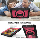 For Samsung Galaxy Tab A 8.0 2019 T290 / T295 360 Degree Rotation PC + Silicone Shockproof Combination Case with Holder & Hand Grip Strap & Neck Strap(Black+Hot Pink)(Black+Hot Pink)