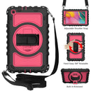 For Samsung Galaxy Tab A 8.0 2019 T290 / T295 360 Degree Rotation PC + Silicone Shockproof Combination Case with Holder & Hand Grip Strap & Neck Strap(Black+Hot Pink)(Black+Hot Pink)