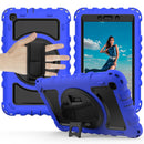 For Samsung Galaxy Tab A 8.0 2019 T290 / T295 360 Degree Rotation PC + Silicone Shockproof Combination Case with Holder & Hand Grip Strap & Neck Strap(Blue)