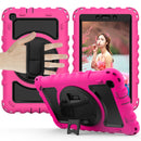 For Samsung Galaxy Tab A 8.0 2019 T290 / T295 360 Degree Rotation PC + Silicone Shockproof Combination Case with Holder & Hand Grip Strap & Neck Strap(Hot Pink)