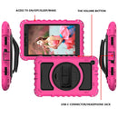 For Samsung Galaxy Tab A 8.0 2019 T290 / T295 360 Degree Rotation PC + Silicone Shockproof Combination Case with Holder & Hand Grip Strap & Neck Strap(Hot Pink)
